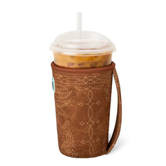 Saddle Stitch Cognac Medium Iced Cup Coolie