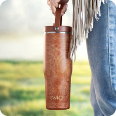 Saddle Stitch Cognac To-Go Tumbler 30oz