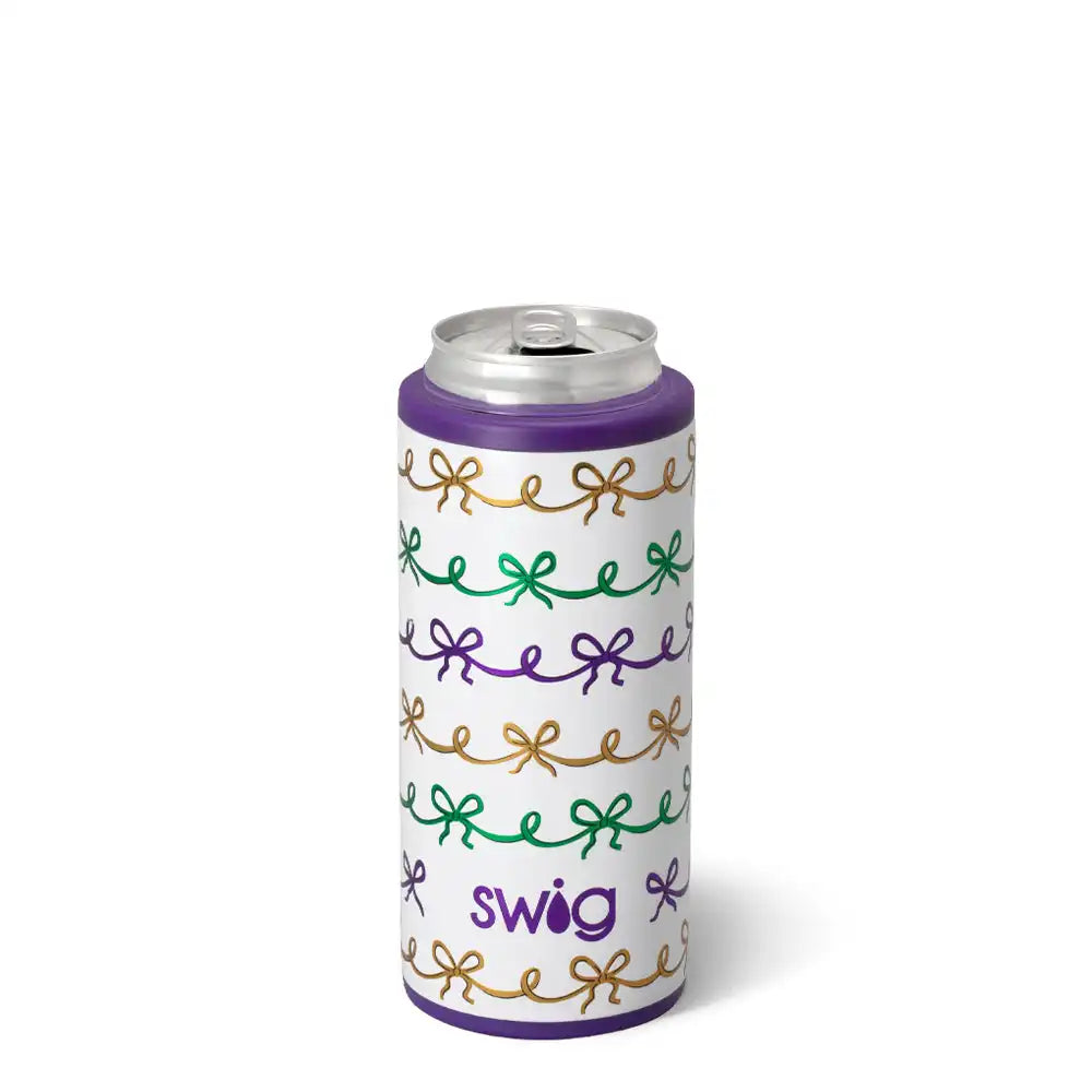 Mardi Gras Bows Skinny Can Cooler 12oz