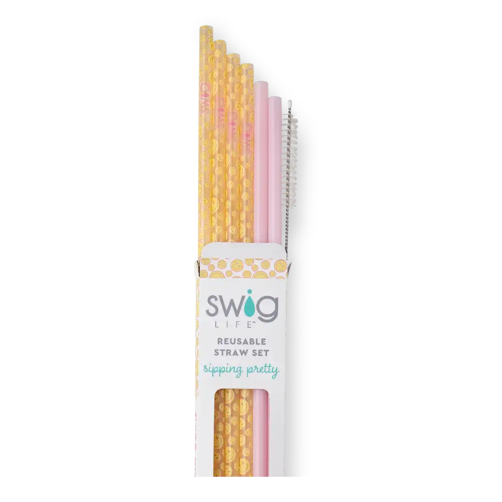 Oh Happy Day + Pink Reusable Straw Set
